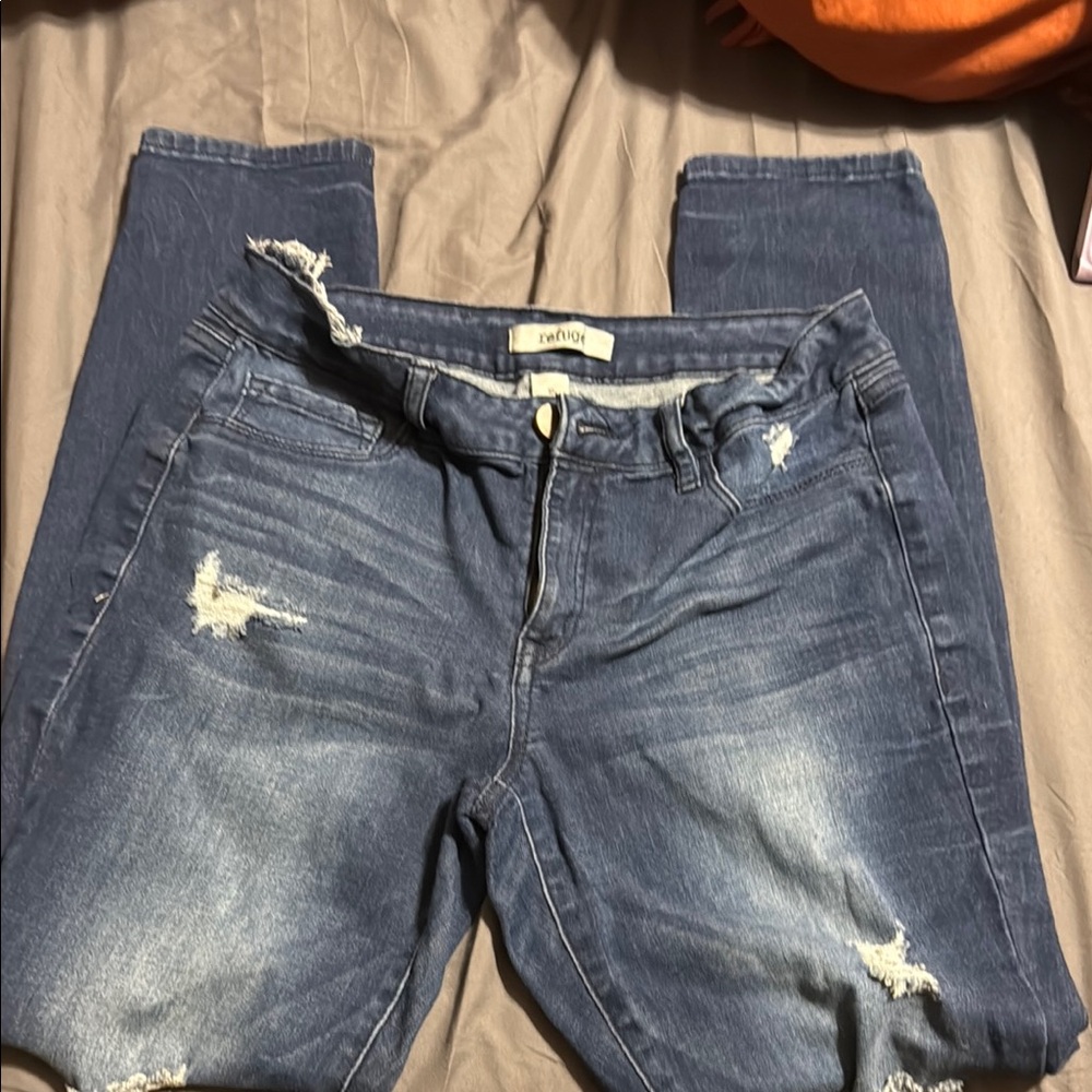Reflex Blue Skinny Jeans with Distressed Design